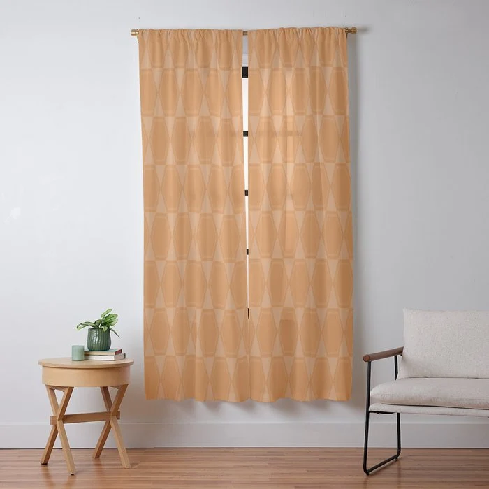 Mid Century Modern Geometric Orange Hexad Pattern Window Curtain