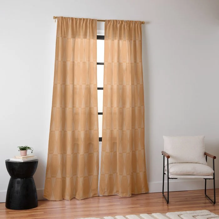 Mid Century Modern Geometric Orange Hexad Pattern Window Curtain
