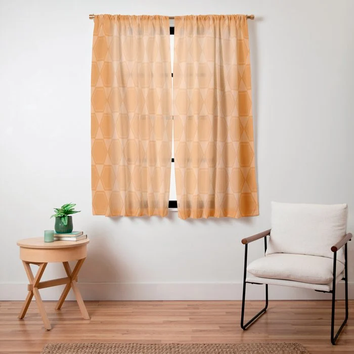 Mid Century Modern Geometric Orange Hexad Pattern Window Curtain