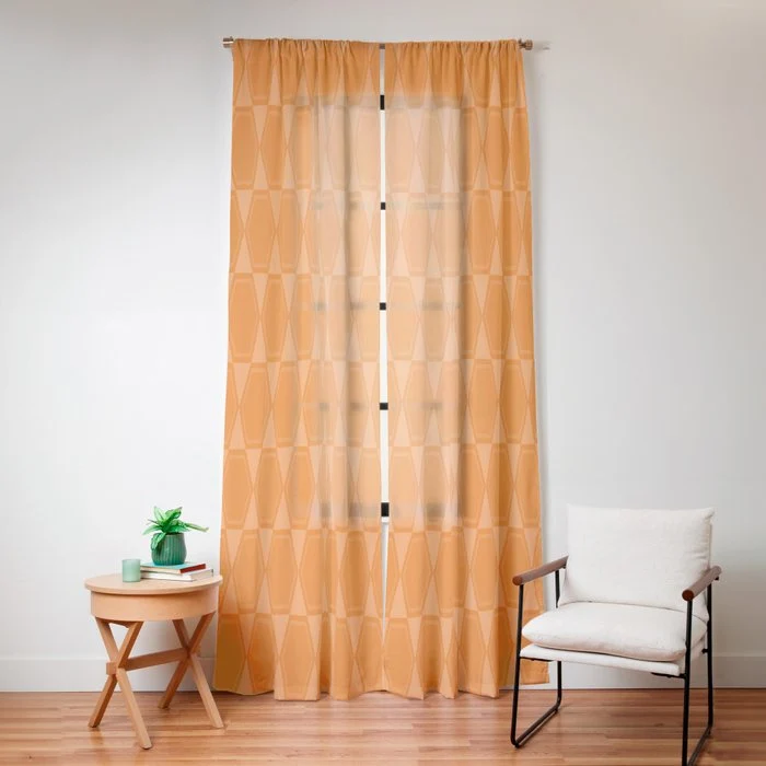 Mid Century Modern Geometric Orange Hexad Pattern Window Curtain