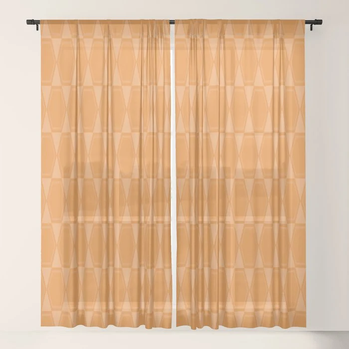 Mid Century Modern Geometric Orange Hexad Pattern Window Curtain