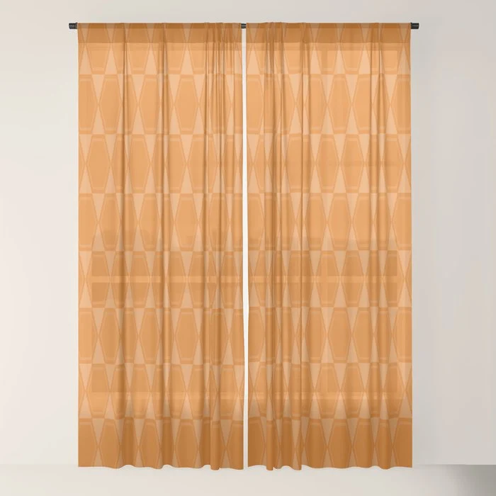 Mid Century Modern Geometric Orange Hexad Pattern Window Curtain