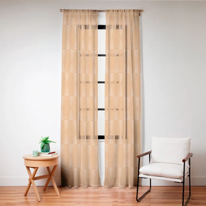 Mid Century Modern Geometric Orange Hexad Pattern Window Curtain