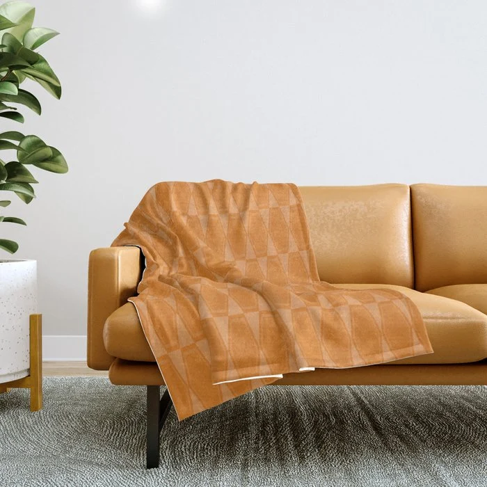 Mid Century Modern Geometric Orange Hexad Pattern Throw Blanket