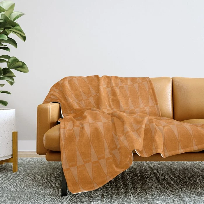 Mid Century Modern Geometric Orange Hexad Pattern Throw Blanket