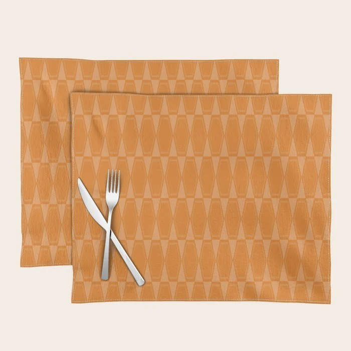 Mid Century Modern Geometric Orange Hexad Pattern Placemat