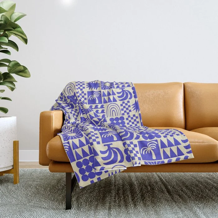 Abstract blue tropical mosaic art pattern Throw Blanket