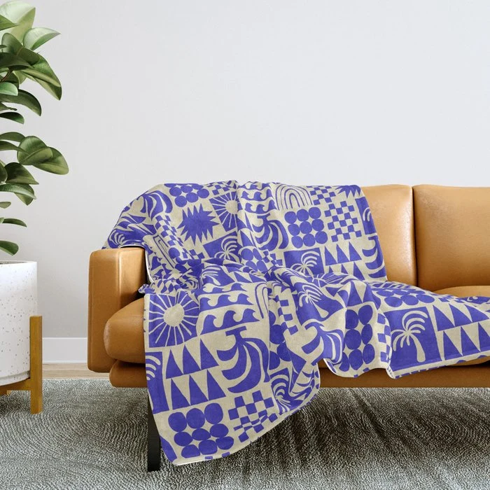 Abstract blue tropical mosaic art pattern Throw Blanket