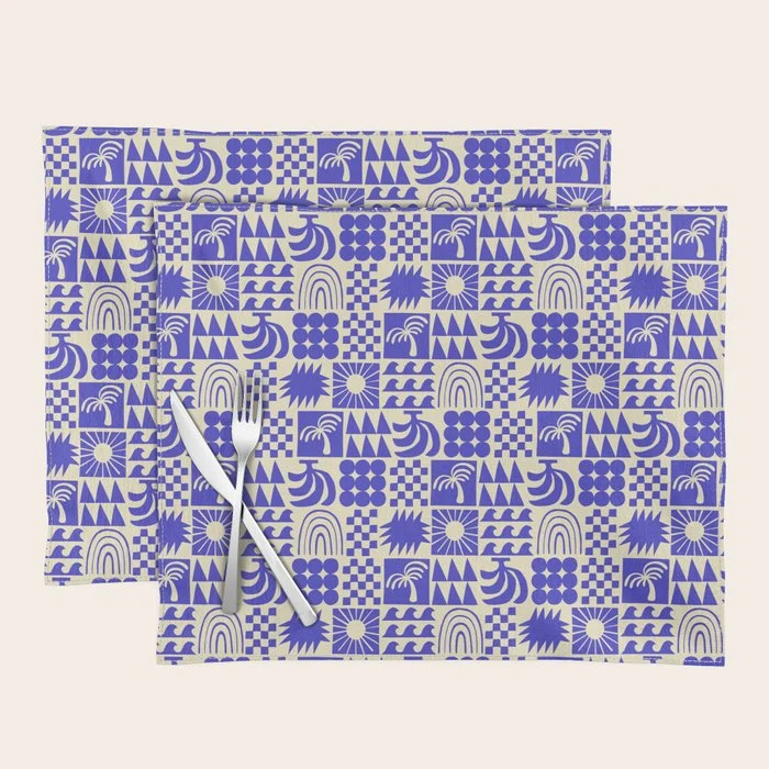 Abstract blue tropical mosaic art pattern Placemat