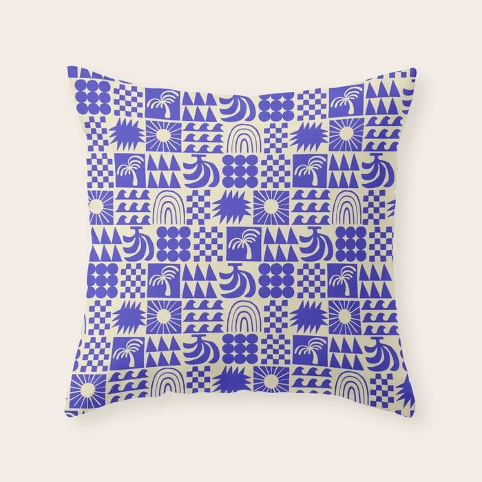Abstract blue tropical mosaic art pattern Throw Pillow