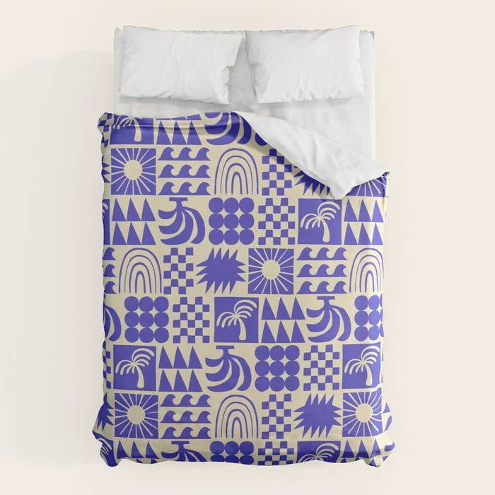 Abstract blue tropical mosaic art pattern Duvet Cover