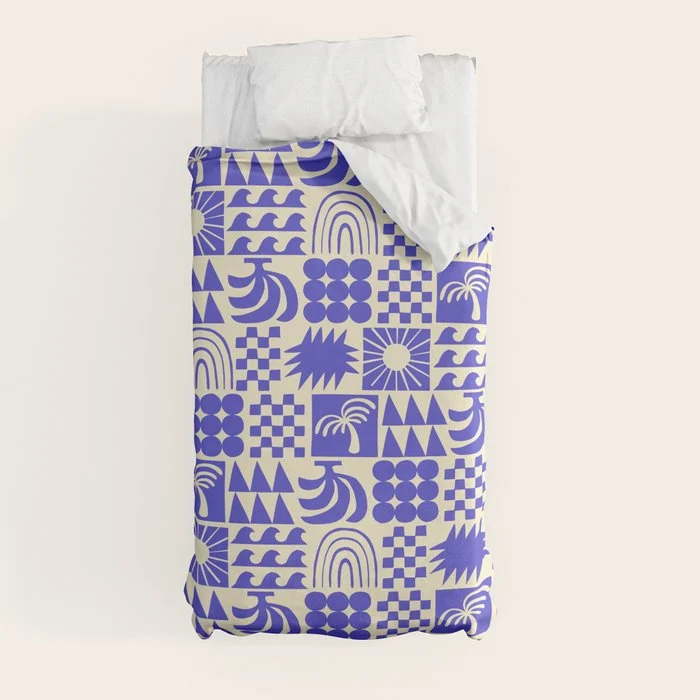 Abstract blue tropical mosaic art pattern Duvet Cover