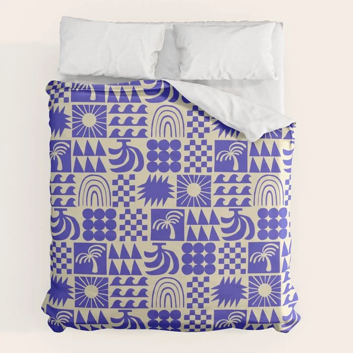 Abstract blue tropical mosaic art pattern Duvet Cover