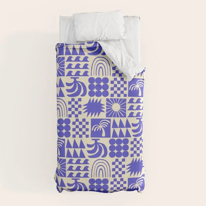 Abstract blue tropical mosaic art pattern Duvet Cover