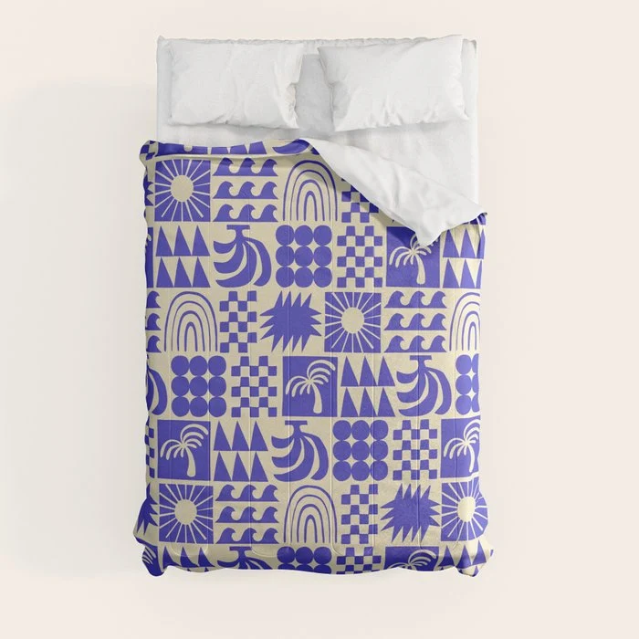 Abstract blue tropical mosaic art pattern Comforter