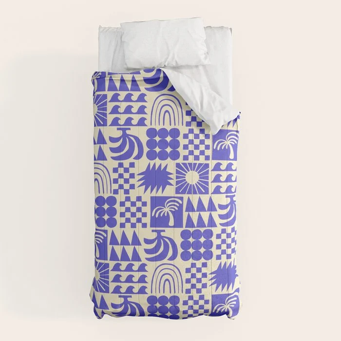 Abstract blue tropical mosaic art pattern Comforter