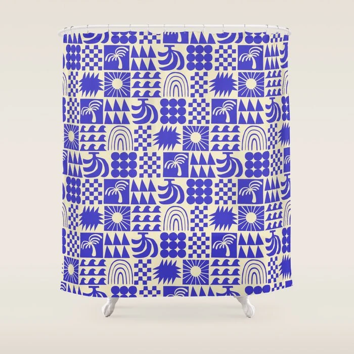 Abstract blue tropical mosaic art pattern Shower Curtain