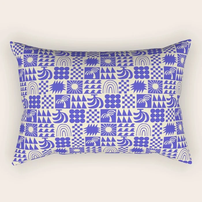 Abstract blue tropical mosaic art pattern Rectangular Pillow
