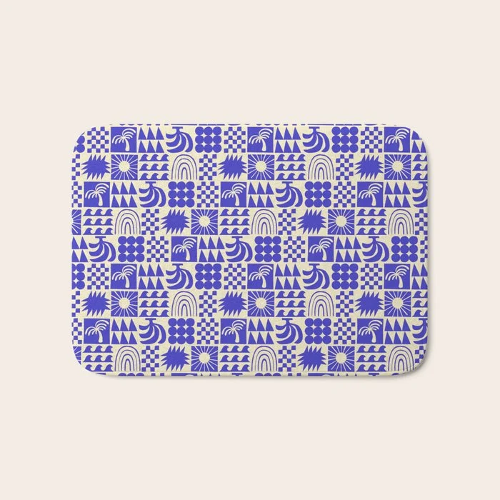 Abstract blue tropical mosaic art pattern Bath Mat