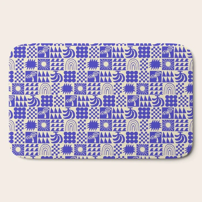 Abstract blue tropical mosaic art pattern Bath Mat
