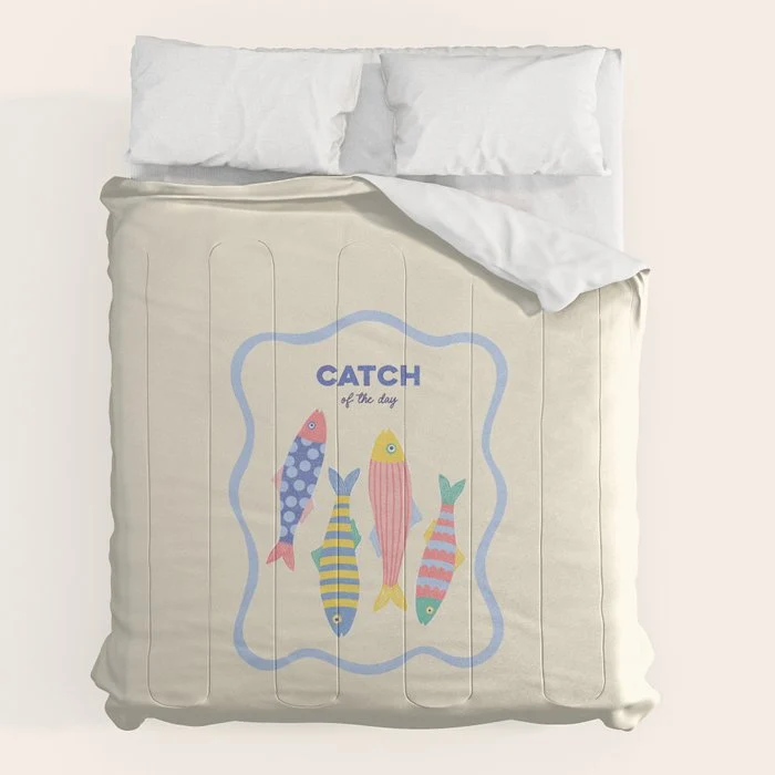 Catch of the Day - Playful Retro Sardine in fun stripes and dots Comforter