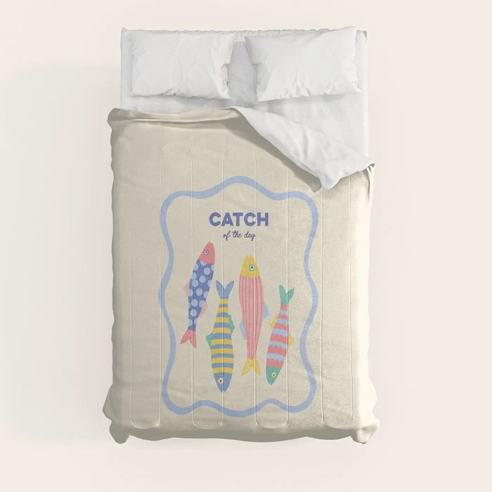 Catch of the Day - Playful Retro Sardine in fun stripes and dots Comforter