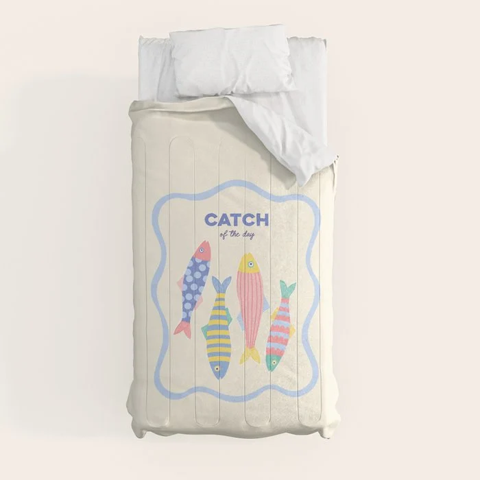 Catch of the Day - Playful Retro Sardine in fun stripes and dots Comforter