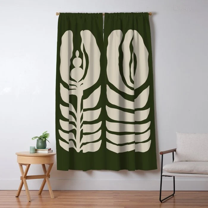 Night Bloom - Green Window Curtain
