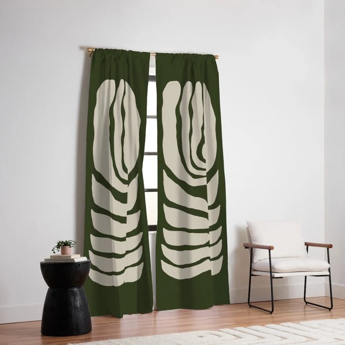 Night Bloom - Green Window Curtain