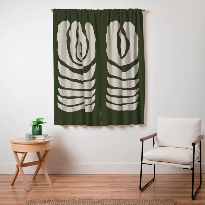 Night Bloom - Green Window Curtain
