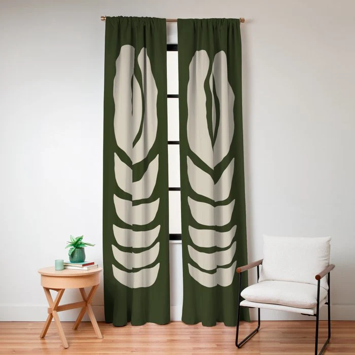 Night Bloom - Green Window Curtain