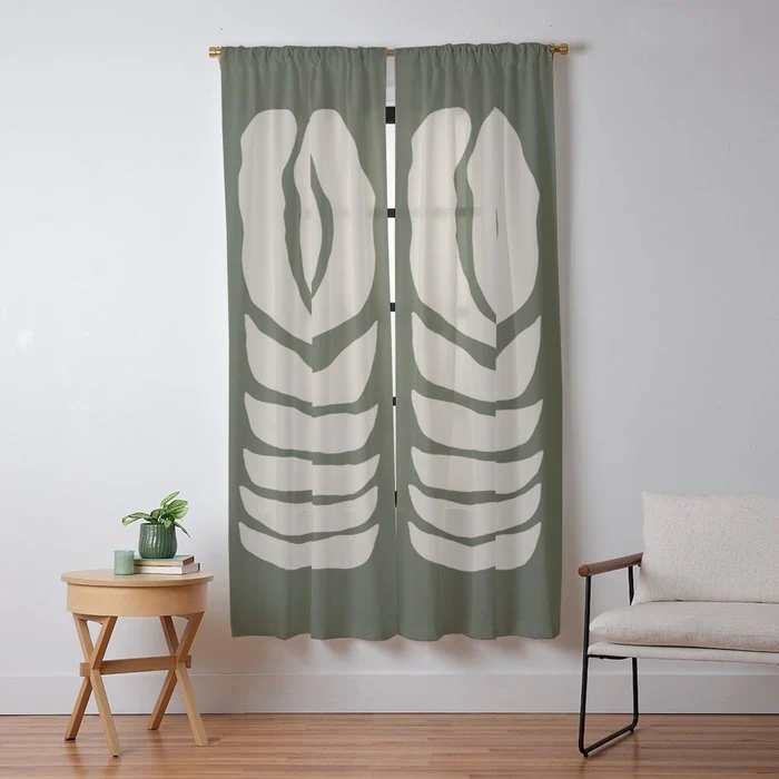 Night Bloom - Green Window Curtain