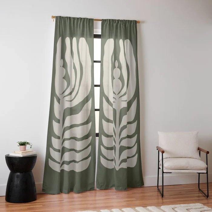 Night Bloom - Green Window Curtain