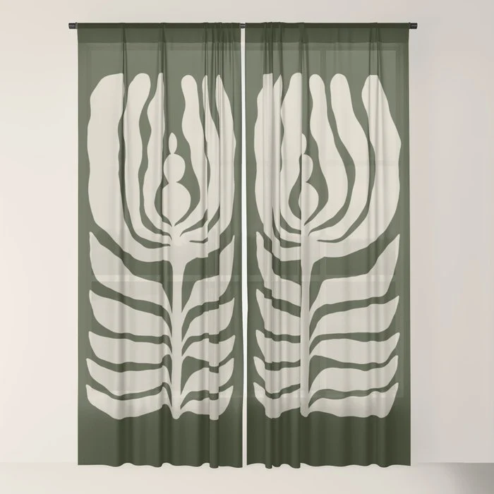 Night Bloom - Green Window Curtain