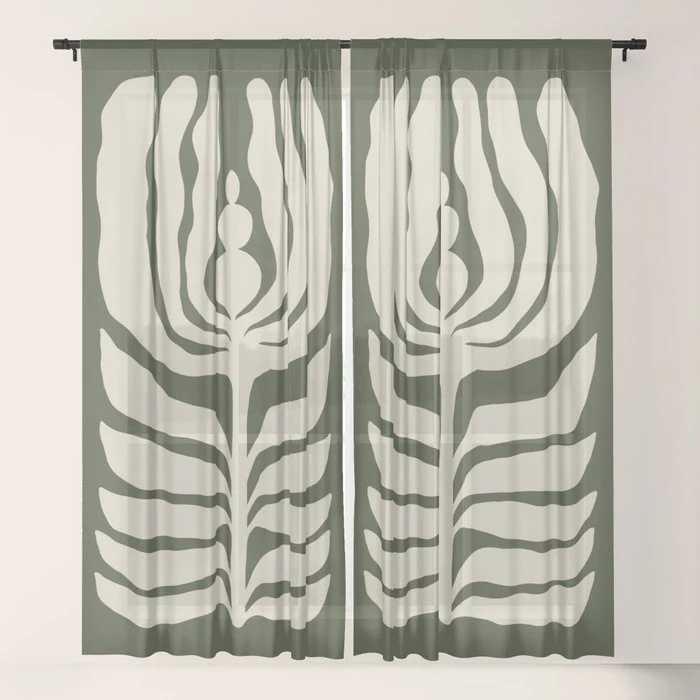 Night Bloom - Green Window Curtain