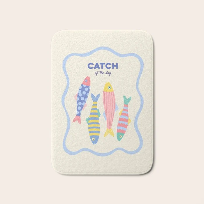 Catch of the Day - Playful Retro Sardine in fun stripes and dots Bath Mat