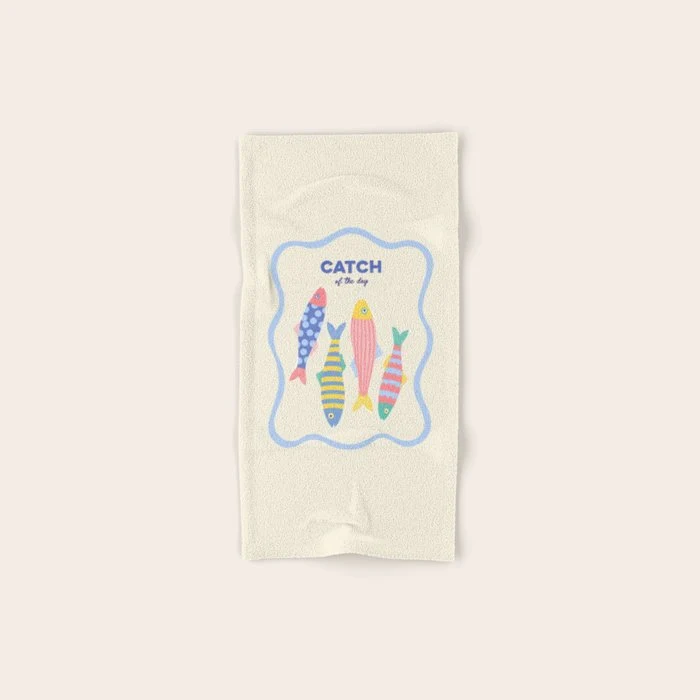 Catch of the Day - Playful Retro Sardine in fun stripes and dots Bath Towel