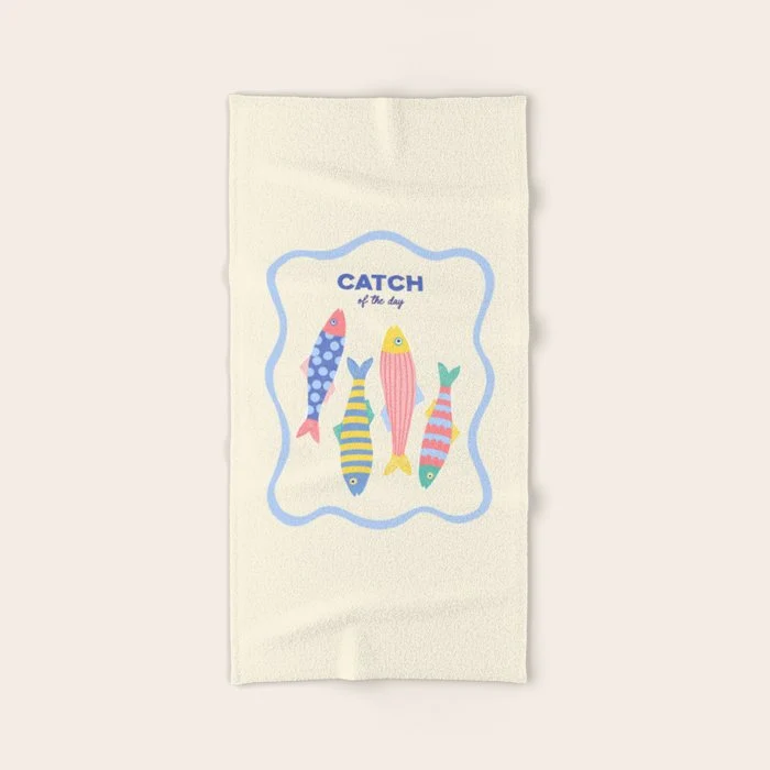 Catch of the Day - Playful Retro Sardine in fun stripes and dots Bath Towel