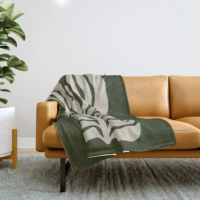 Night Bloom - Green Throw Blanket