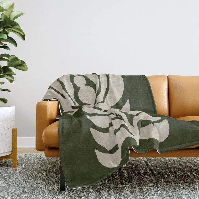 Night Bloom - Green Throw Blanket