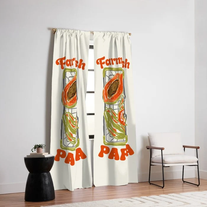Farm Fresh Papaya Shopping Cart Vintage Illustration Window Curtain