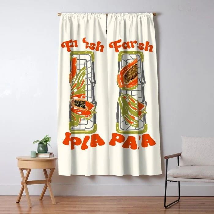 Farm Fresh Papaya Shopping Cart Vintage Illustration Window Curtain