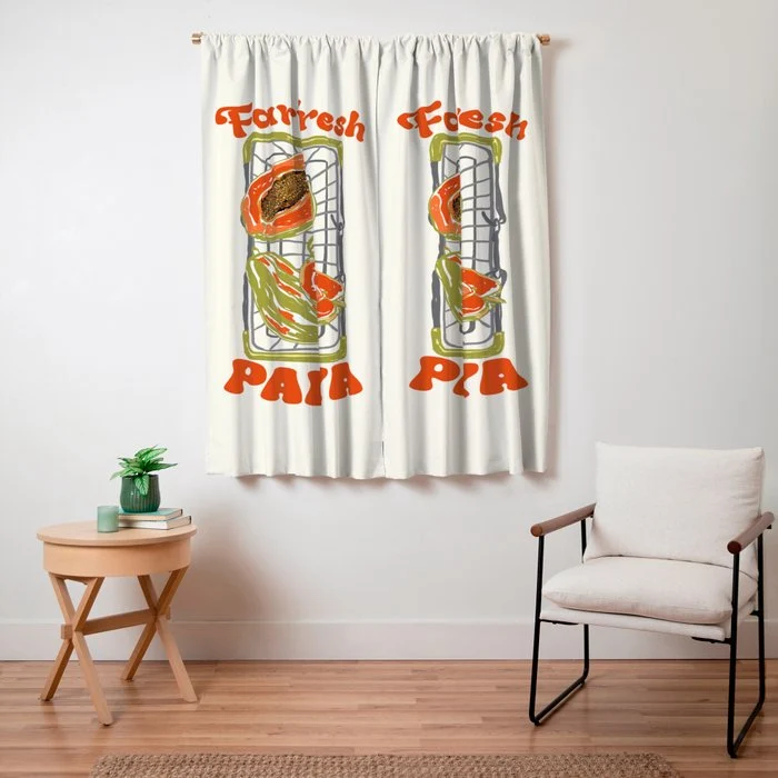 Farm Fresh Papaya Shopping Cart Vintage Illustration Window Curtain