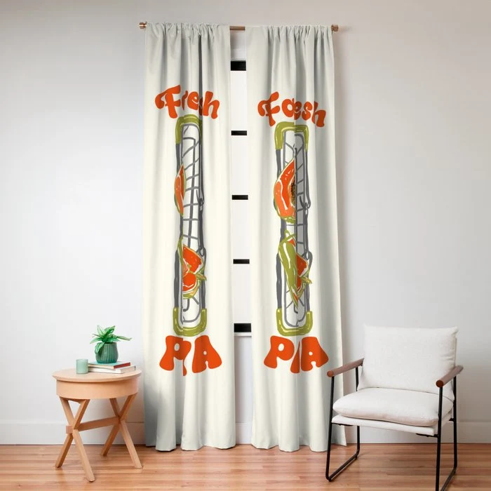 Farm Fresh Papaya Shopping Cart Vintage Illustration Window Curtain