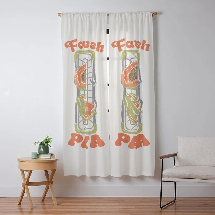 Farm Fresh Papaya Shopping Cart Vintage Illustration Window Curtain