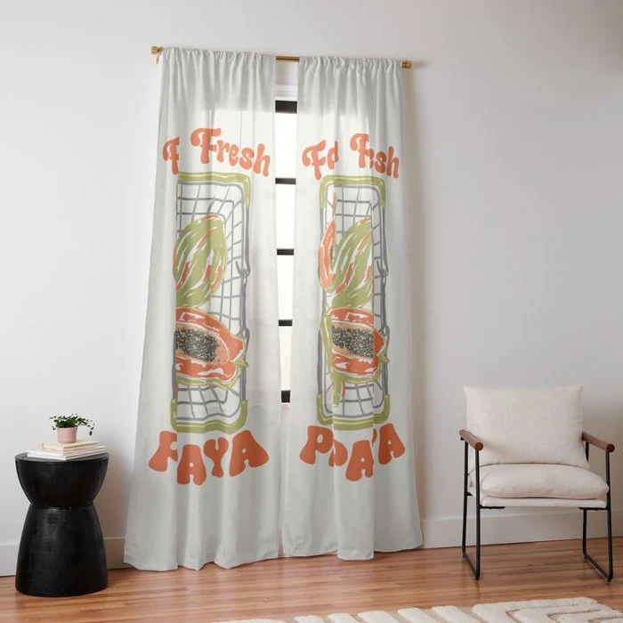 Farm Fresh Papaya Shopping Cart Vintage Illustration Window Curtain