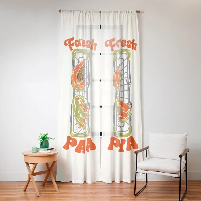 Farm Fresh Papaya Shopping Cart Vintage Illustration Window Curtain