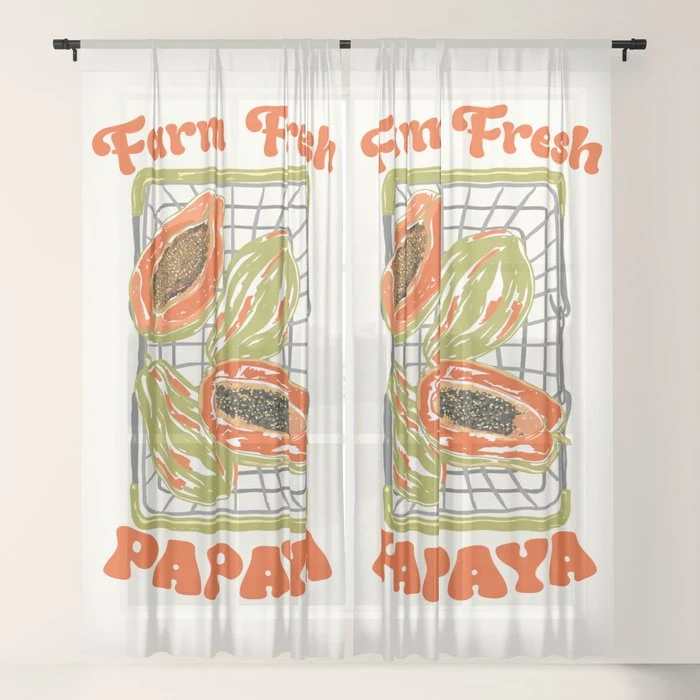 Farm Fresh Papaya Shopping Cart Vintage Illustration Window Curtain