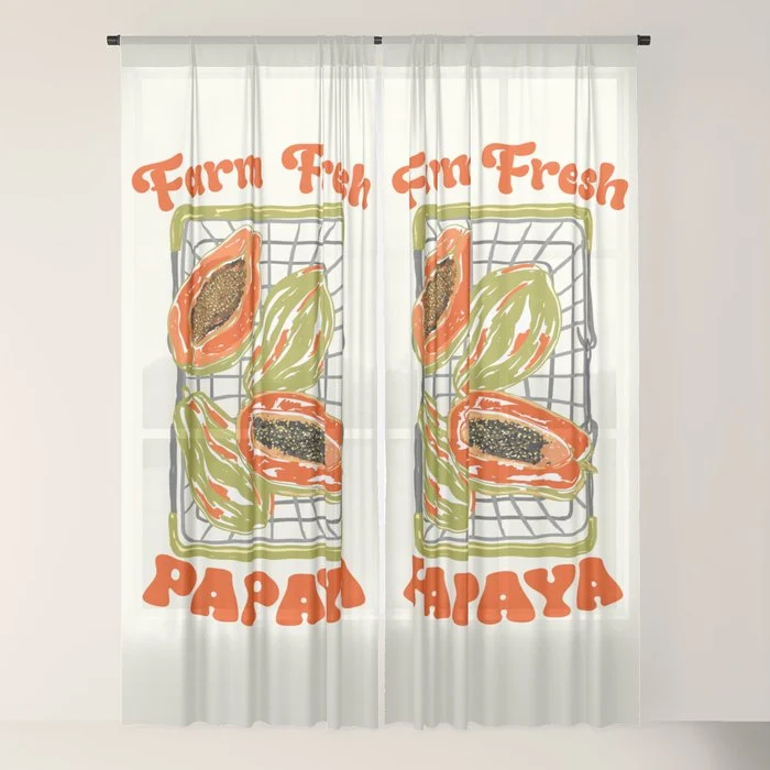 Farm Fresh Papaya Shopping Cart Vintage Illustration Window Curtain