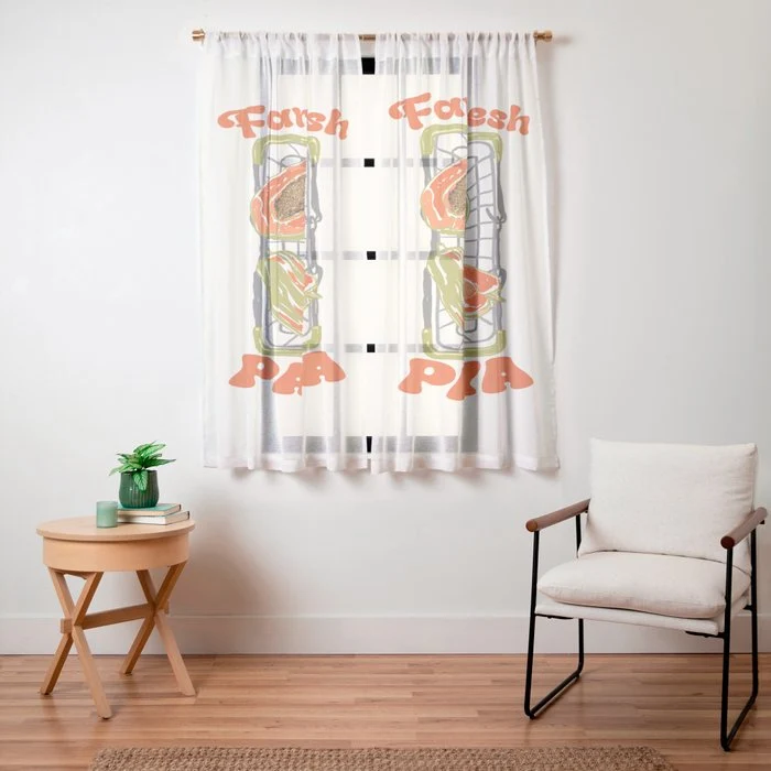 Farm Fresh Papaya Shopping Cart Vintage Illustration Window Curtain